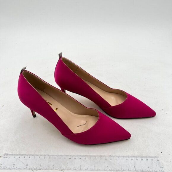 FSJ Hot Pink Pointed Toe Pumps Kitten Heels Slip On Contrast Party Dress Shoes - Picture 3 of 7